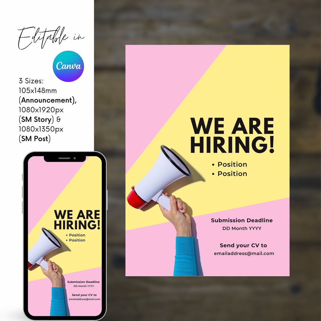 We Are Hiring Flyer Template, Announcement for Job Opening, Editable