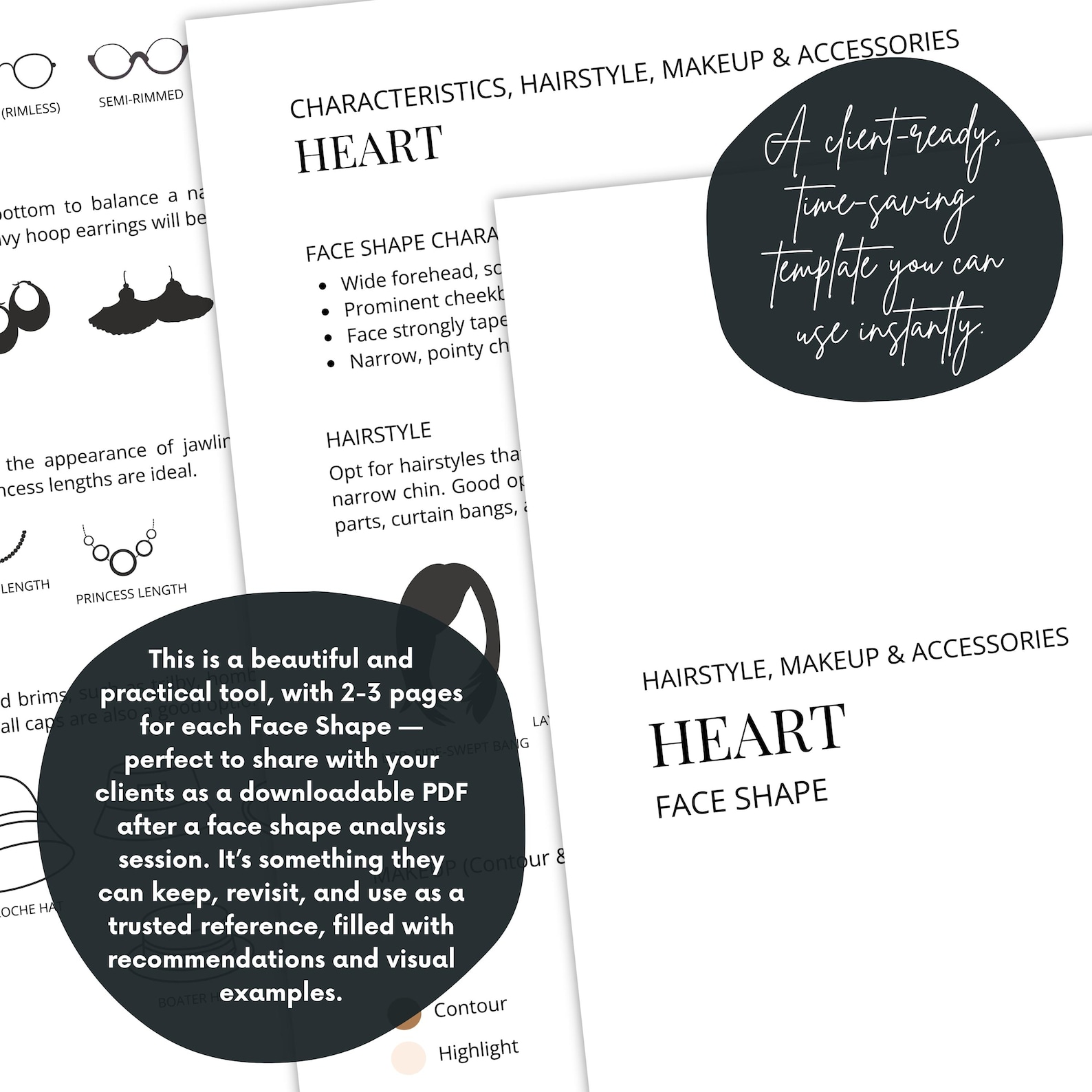 TEMPLATE, Female Face Shape Guide, Tool for Stylists, Image Consultants ...