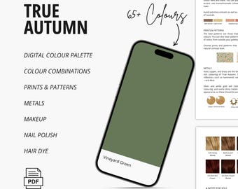 True (Warm) Autumn Color Palette, Colour Combinations, Prints & Patterns, Metals, Makeup, Nail Polish, and Hair Dye Recommendations