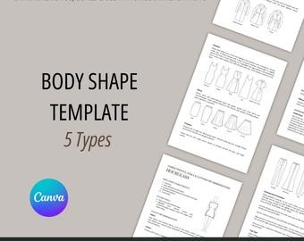 MODÈLE, analyse de la forme du corps de la femme, recommandations de vêtements, document client, outil pour les stylistes et les consultants en image, personnalisable dans Canva