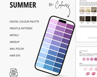 Summer Color Season, Digital Colour Palette, Prints & Patterns, Nail Polish, Makeup, Metals, Hair Dye, Recommendations, E-guide, PDF