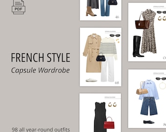 Penderie capsule de style français, 98 idées de tenues à créer toute l'année, articles essentiels intemporels, 2026, téléchargement immédiat