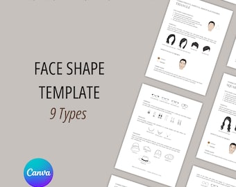 MODÈLE, guide des formes de visages féminins, outil pour stylistes, consultants en image et HMUA, document client, personnalisable sur Canva, téléchargement immédiat