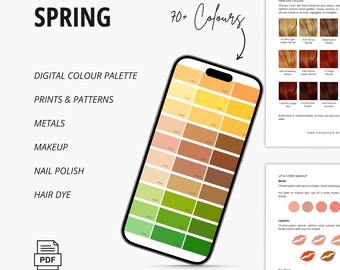 Spring Color Season, Digital Colour Palette, Prints & Patterns, Nail Polish, Makeup, Metals, Hair Dye, Recommendations, E-guide, PDF