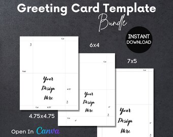 Greeting Card Template Bundle, Sizes 4.75x4.75, 4x6 & 5x7, Foldable Cards, Open in Canva, Drag and Drop Your Design, Instant Download