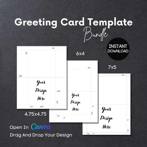 Greeting Card Template Bundle, Sizes 4.75x4.75, 4x6 & 5x7, Foldable Cards, Open in Canva, Drag and Drop Your Design, Instant Download