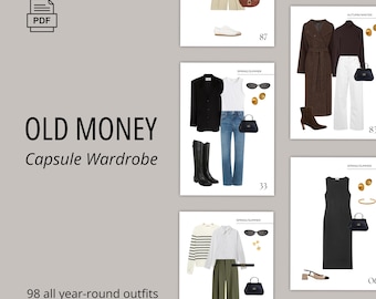 Penderie capsule Old Money, base de style classique, 98 idées de tenues pré-coiffées toute l'année, 2026, produits de base intemporels, PDF, téléchargement immédiat