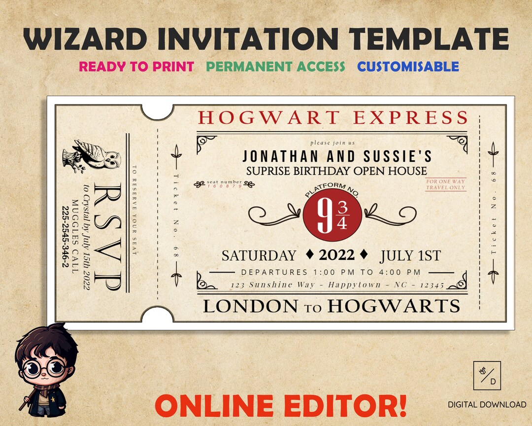 Editable Wizard Invitation Online Editor Printable Etsy