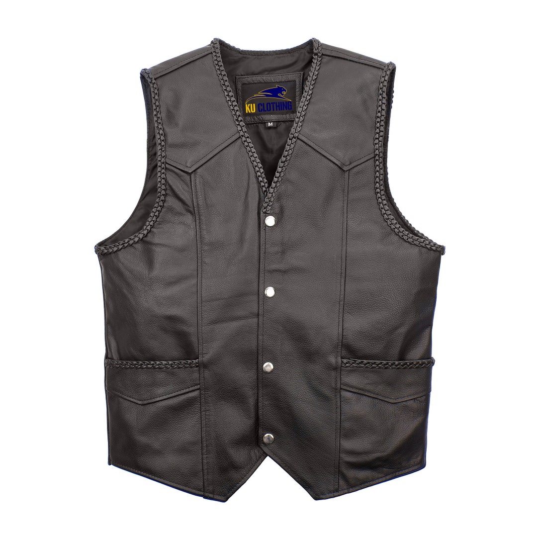 Men's Leather Vest Motorcycle Vest Biker Vest Etsy