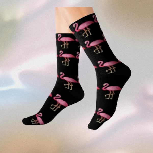 Flamingo Fantasia:strut in style socks, Sassy Soles, Flamingo Feet, Exotic footwear, warm, durable, sublimated design, Bird design socks