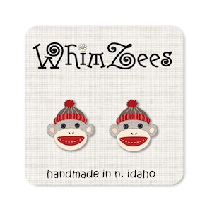 Sock Monkey Earrings, Sock Monkeys, Earrings with Sock Monkeys, Sock Monkey Collectors Gift Ideas, Sock Monkey Lovers,Sock Monkey Gifts W46T