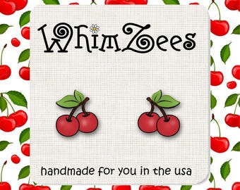 Kirschen Ohrringe Nette Kirschen Ohrringe Kleine Kirschen Ohrringe Frucht Ohrringe Frucht Schmuck Kirschen Schmuck Rote Kirschen Ohrringe W128