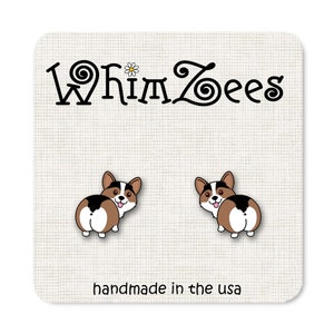 Corgi Earrings Tri Color Corgi, Corgi Butt Earrings, Corgi Lovers Gift Ideas, Little Corgi Earrings Stud Earrings, W20TRI