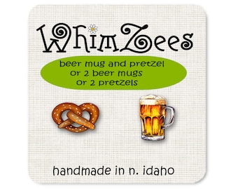 Beer Mug Earrings, Pretzel Earrings, Beer and Pretzels, Mug of Beer Earrings, Octoberfest Earrings, Cute Pretzel Earrings, O'ZAPFT IS, W198