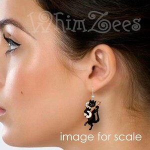 Banjo Cat Earrings / Halloween Dancing Cat / Cat Playing Banjo Earrings / Vintage Halloween Cat /  W292