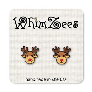 Reindeer Earrings, Rudolph the Red Nose Reindeer Christmas Earrings, Reindeer Post Earrings, Christmas Earrings Reindeer Studs, W219
