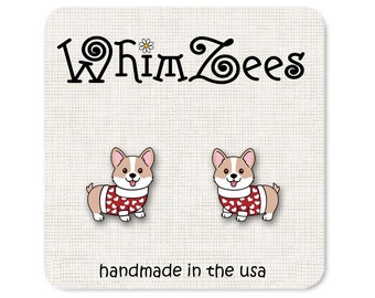 Corgi Earrings, Gifts for Her Valentine Earrings, Valentine Gift Ideas, Cute Corgi Stud Earrings Valentine Gifts W237