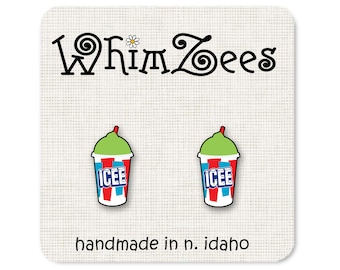 Icee Earrings Lime Slushy Earrings, Icee Drink Inspired Earrings, Summer Time Slushy Earrings, Icee Earrings Sno Ball Snowball earrings W108