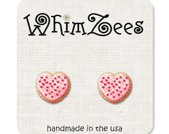 Pendientes de galleta de azúcar / Pendientes de San Valentín / Galletas con chispas de corazón rojo / Regalos de San Valentín para ella / Regalo de San Valentín / W254