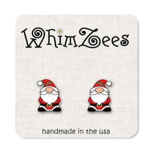 Santa Gnome Earrings Christmas Gnome Earrings, Little Santa Earrings for Christmas, Gnome Earrings Christmas Jewelry, Stocking Stuffer W216