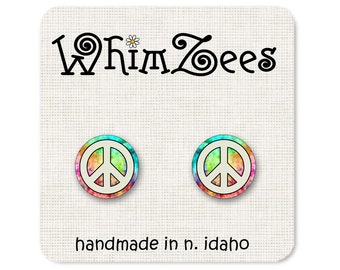 Tie Dye vredesteken titanium postoorbel vredesteken oorbellen Tie Dye oorbellen 70s thema hippie boho oorbellen retro oorbellen W188
