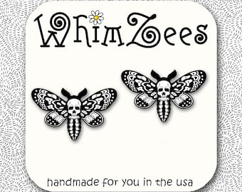 Death Head Moth Earrings / Witchy Jewelry / Skull Moth Earrings / Punk Skull Jewelry / Goth Stud Earrings / W204