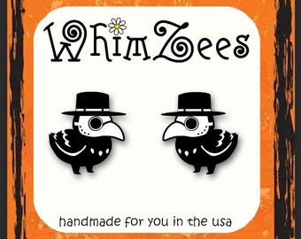 Halloween Earrings: Plague Doctor Stud Earrings W426