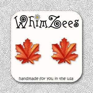 Fall Leaf Earrings, Leaf Stud Earrings, Maple Leaf Earrings, Fall Stud Earrings, Autumn Leaves, Harvest Earrings, Autumn Leaf Jewelry W202