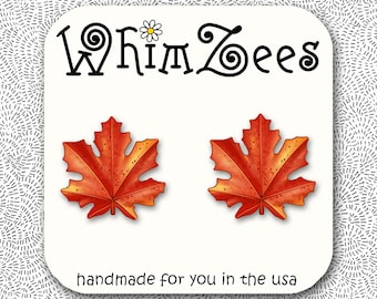 Pendientes de hoja de otoño, pendientes de botón de hoja, pendientes de hoja de arce, pendientes de botón de otoño, hojas de otoño, pendientes de cosecha, joyería de hoja de otoño W202