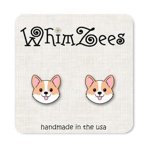 Corgi Face Earrings Tan Corgi, Cute Corgi Jewelry Corgi Stud Earrings, W72