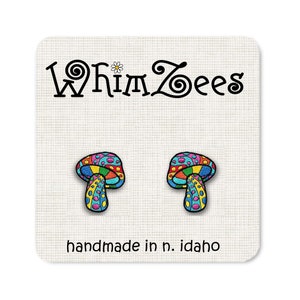 Magic Mushroom Earrings, Psychedelic Mushroom Stud Earrings Mushroom Jewelry, Magic Mushroom Studs Hippie Mushroom Earrings W106