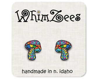 Magic Mushroom Earrings, Psychedelic Mushroom Stud Earrings Mushroom Jewelry, Magic Mushroom Studs Hippie Mushroom Earrings W106