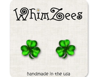 Shamrock Earrings St Patricks Day Clover Earrings, Shamrock Stud Earrings, Shamrock Jewelry Clover Leaf Earrings  W5