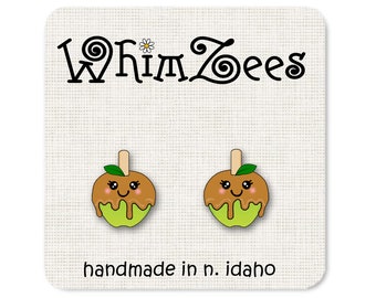 Caramel Apple Earrings, Little Candy Apple Earrings, Caramel Dipped Apple, Halloween Jewelry, Fall Earring Ideas, W206