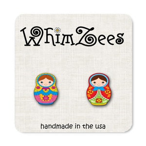 Matryoshka Doll Earrings, Babushka Doll Earrings, Russian Nesting Doll Style Earrings, W224