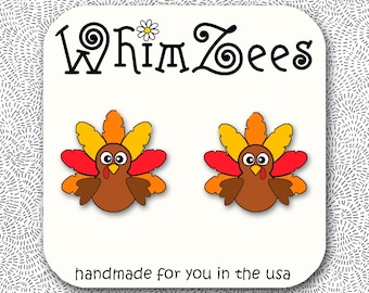 Thanksgiving Turkey Earrings / Cute Little Turkey Stud Earrings / Thanksgiving Jewelry / Fall Jewelry / Friendsgiving / W298
