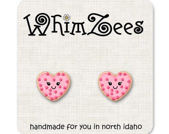 Valentine Sugar Cookie Earrings / Pink Heart Candy Sprinkle Cookies / Kawaii Valentine Candy Heart Earrings / Valentine Gift Idea / W340