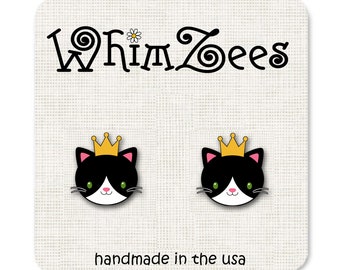 Kitty Earring / Black and White Kitty Earrings / Kitty Princess Earrings / Cat Earrings / Gifts for Girls / Little Girls Earrings / W3