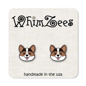 Corgi Earrings Tri Color, Cute Corgi Post Earrings Tri Color, Corgi Lovers Gift Ideas, Corgi Stud Earrings, W72TRI