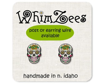 Boucles d'oreilles tête de mort Boucles d'oreilles tête de mort en sucre Bijoux tête de mort Boucles d'oreilles jour des morts, bijoux tête de mort Petites boucles d'oreilles tête de mort Dia De Los Muertos W42