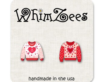 Valentine Earrings, Valentine Sweater Earrings, Ugly Sweater Earrings Valentine Gifts for Her, Cute Valentine Earrings Fun Valentines W234