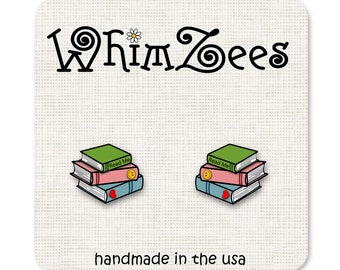Book Stack Earrings, Stack of Books Stud Earrings Back to School Jewelry, Book Club Gift, Teacher or Librarian Gift Ideas, Book Jewelry W248