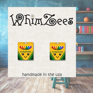 Kawaii Crayon Stud Earrings, Back to School Jewelry, Pack of Crayons, Teacher Gift, Cute First Day of School Earrings, W36