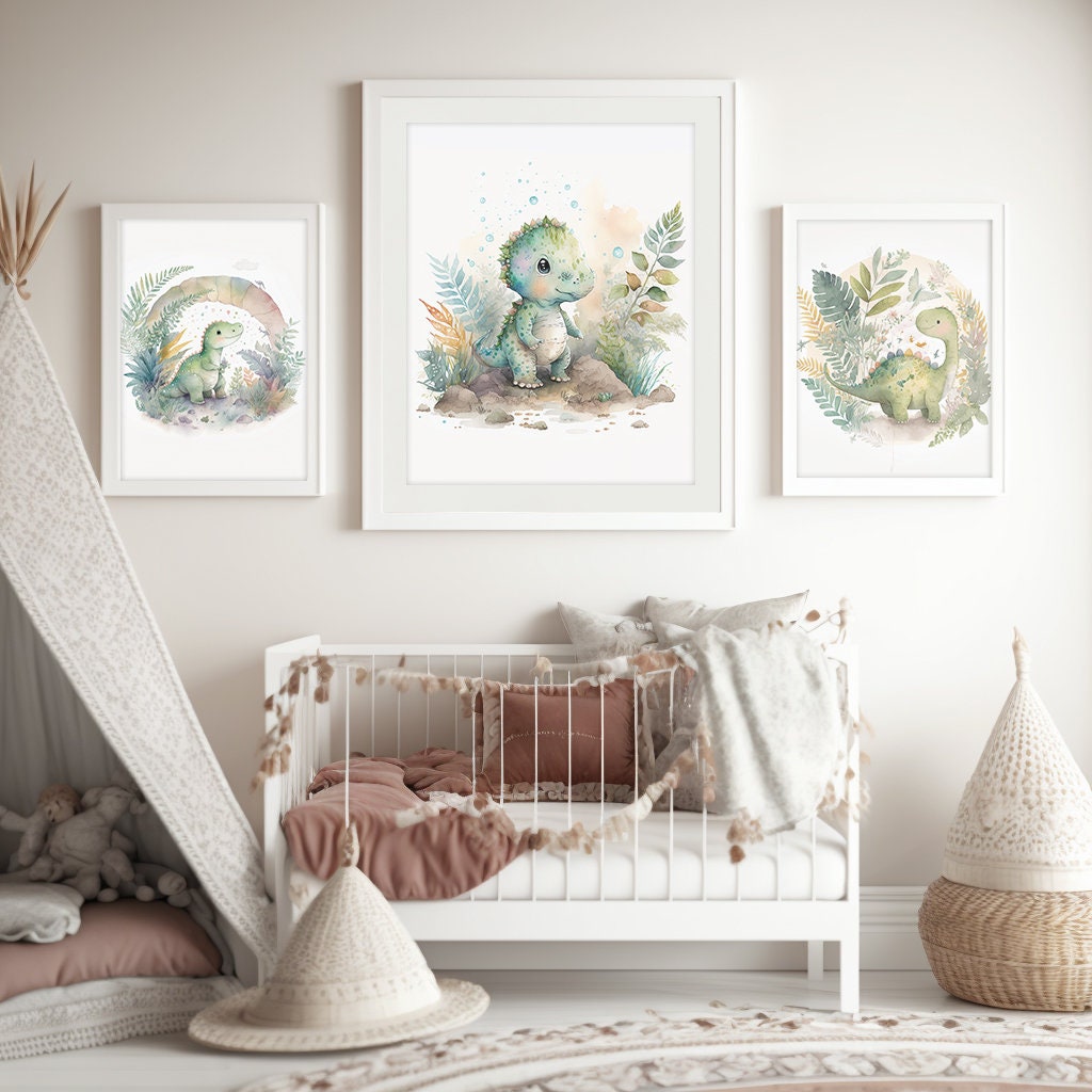 Cute Dinosaur Print Set of 6 Digital Art Print Set Kids Room Nursery ...