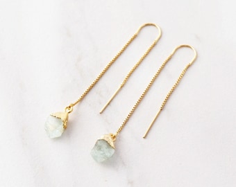 Aquamarine Threader Earrings - Aquamarine Earrings, Mach Birthstone, Natural Gemstone Earrings, March Birthday, Threaders, Sterling GMP
