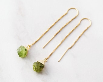 Peridot Threader Earrings - Birthstone Earrings, Minimalist Earrings, August Birthday Gift, Hypoallergenic, Threader Dangle Earrings GMP