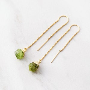 Peridot Threader Earrings - Birthstone Earrings, Minimalist Earrings, August Birthday Gift, Hypoallergenic, Threader Dangle Earrings GMP