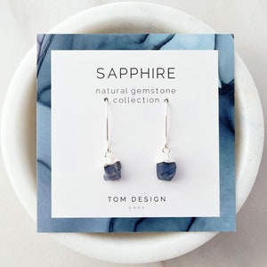 Sapphire Drop Earrings - Birthstone Earrings, Minimalist Earrings, September Birthday Gift, Hypoallergenic, Dangle Hook, Sapphire Earrings
