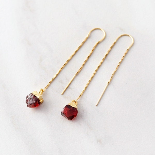 Garnet Threader Earrings - Garnet Earrings, January Birthstone, Thread Earrings, January Birthday, Gemstone Jewelry Sterling Gold Filled GMP