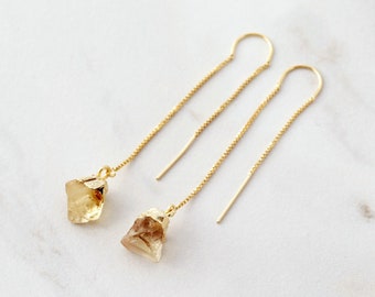 Citrine Threader Earrings - Birthstone Earrings, November Birthday Gift, Hypoallergenic, Minimalist Earring, Threader Dangle Earrings Gems